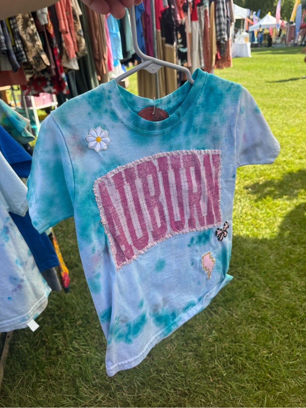 Fruit of the Loom Teal & White Tie-Dye Auburn Patch Short Sleeve Tee